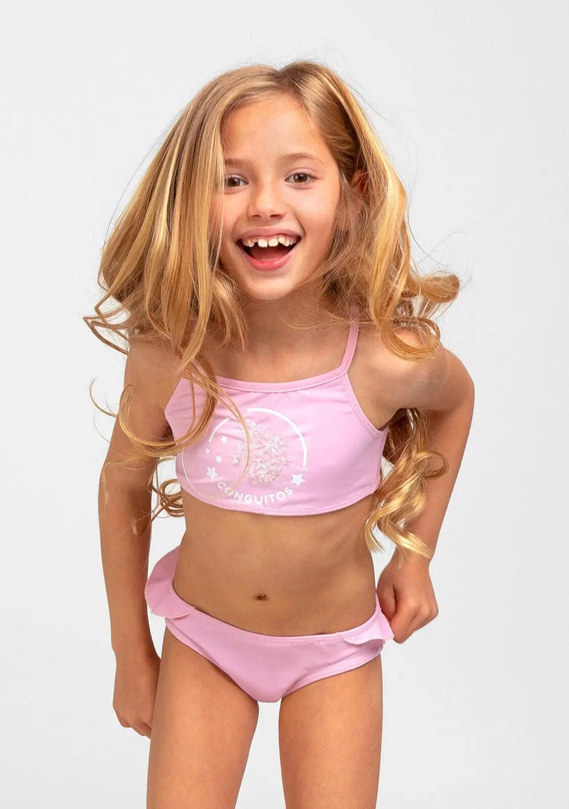 Bikini de Niña Volante Rosa 3/4