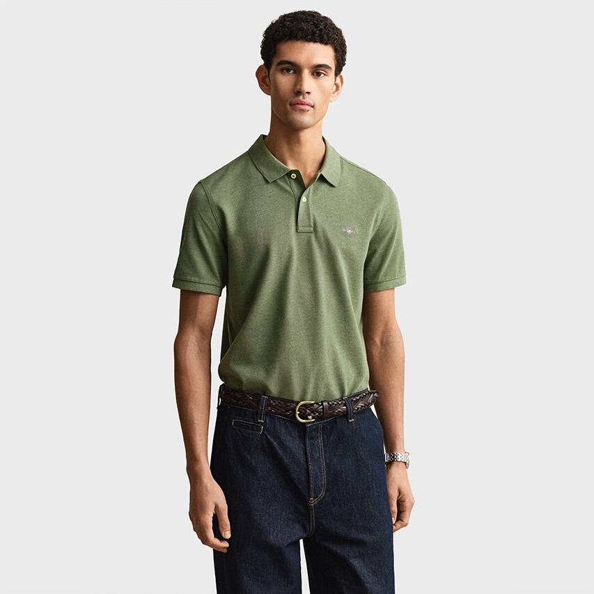 Heren Polo Shirt Pique Shield Logo Groen II 2/5