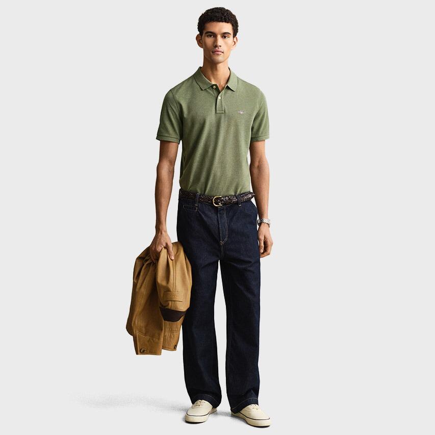 Heren Polo Shirt Pique Shield Logo Groen II 4/5