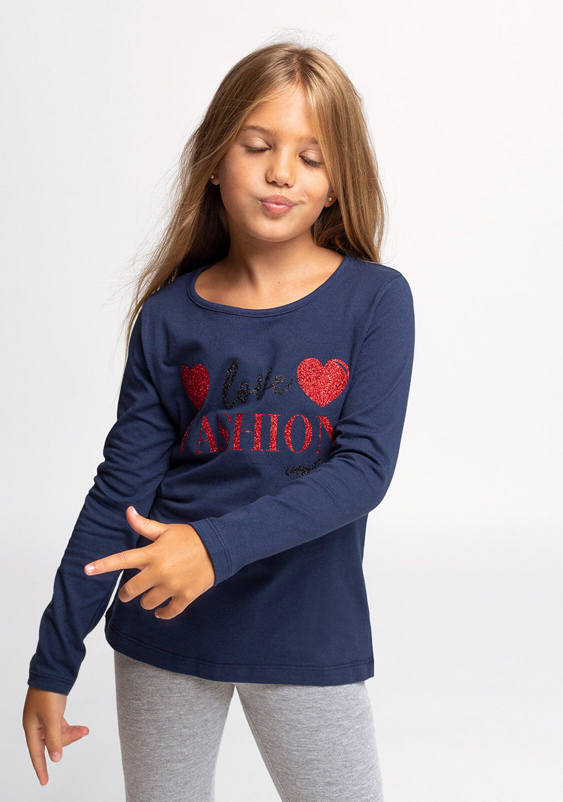 Camiseta Manga Larga Logo Fashion en Azul 2/3