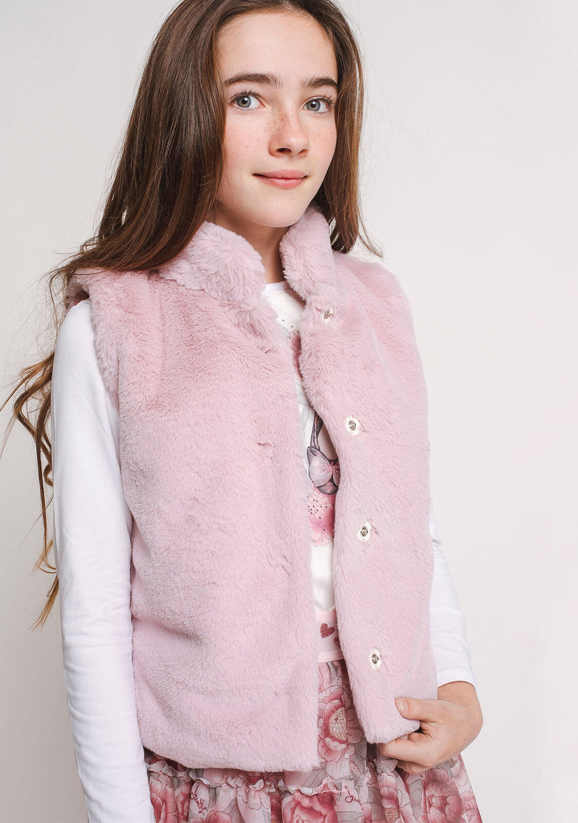 Chaleco de piel rosa para niña 1/2