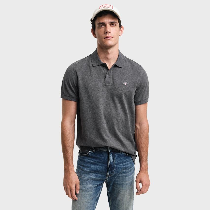 Heren Polo Shirt Pique Shield Logo Grijs II 2/3