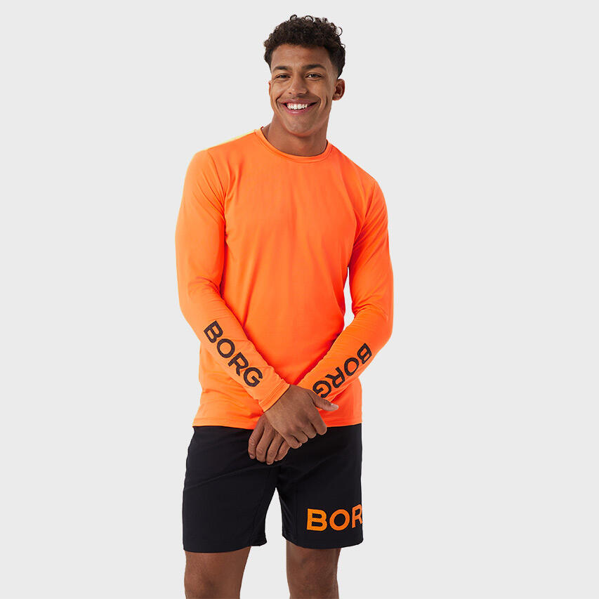 Multi-Sport Heren Performance O-hals Longsleeve Shirt Logo Neon Oranje 2/5