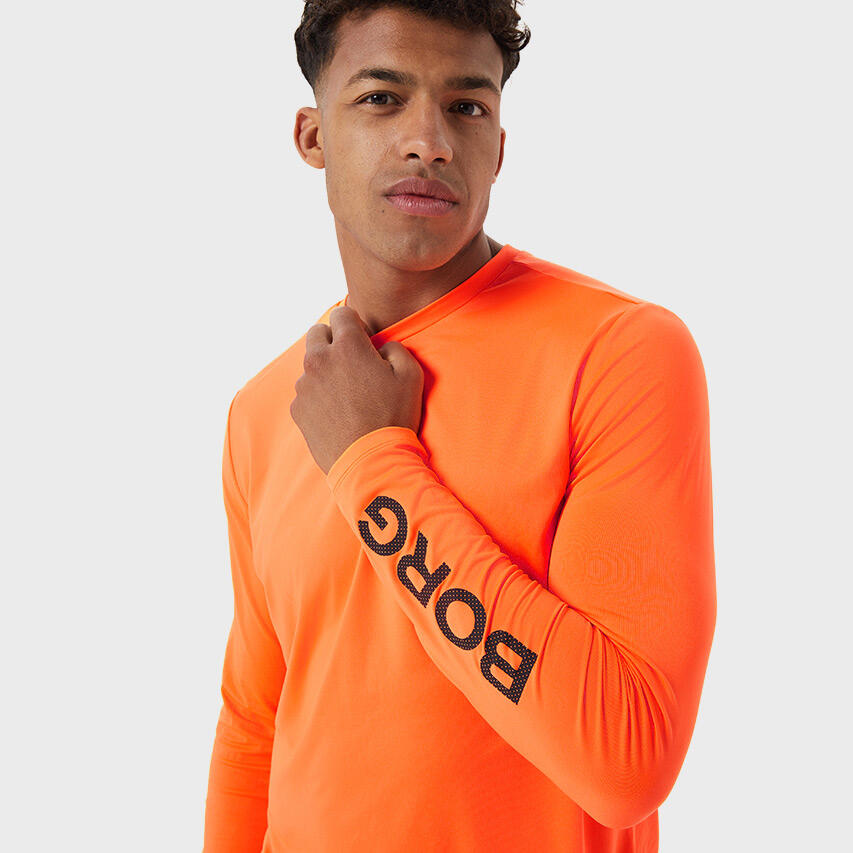 Multi-Sport Heren Performance O-hals Longsleeve Shirt Logo Neon Oranje 4/5