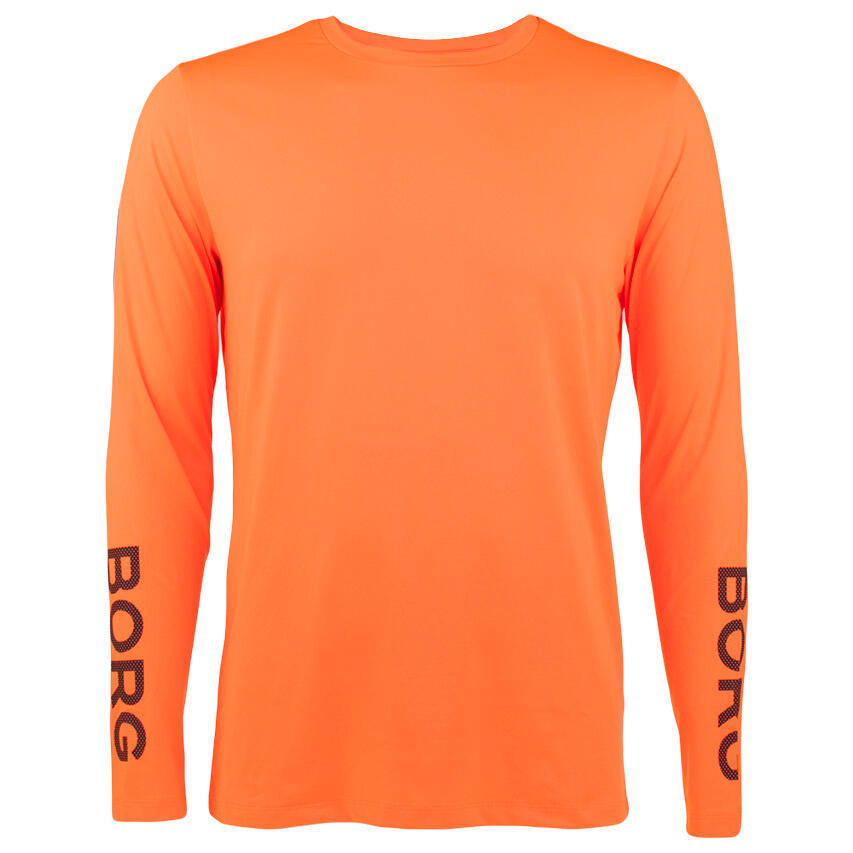 Multi-Sport Heren Performance O-hals Longsleeve Shirt Logo Neon Oranje 1/5
