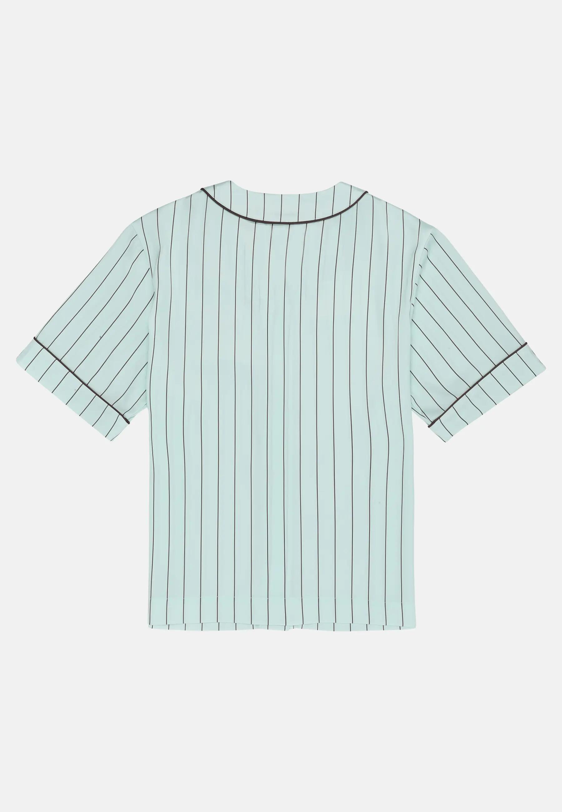 FIESOLE boxy pinstriped satin baseball shirt 2/3