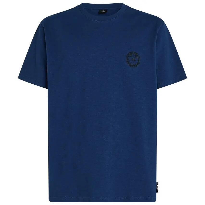 Heren O-hals Shirt Slub Back Print Blauw 5/6