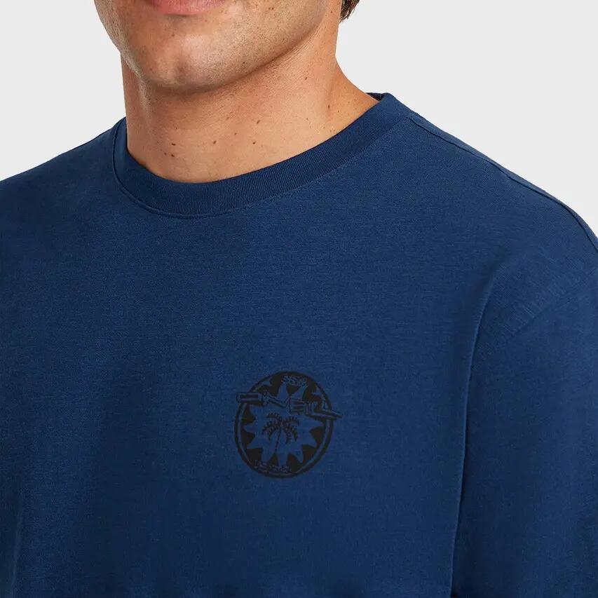 Heren O-hals Shirt Slub Back Print Blauw 4/6