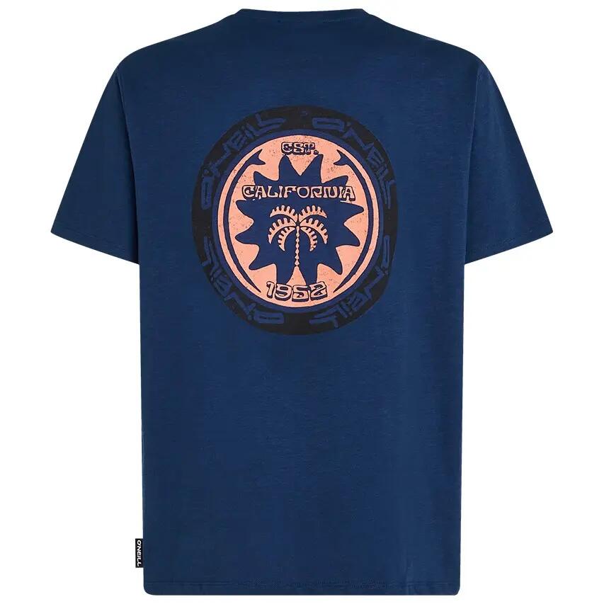 Heren O-hals Shirt Slub Back Print Blauw 6/6