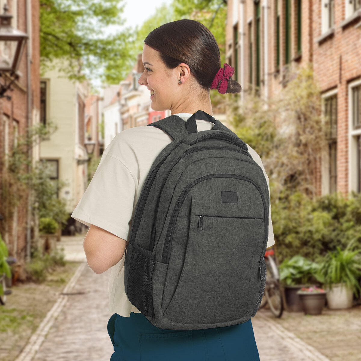 Rugzak met laptopvak - spatwaterdicht - Grijsgroen 2/5
