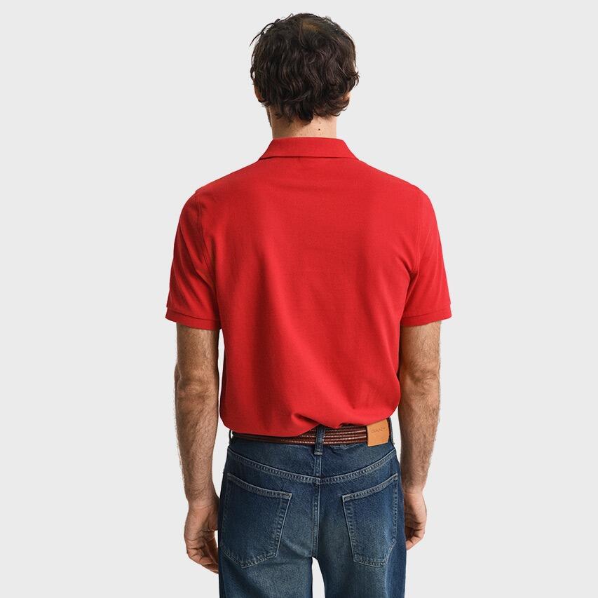 Heren Polo Shirt Pique Shield Logo Rood 3/4