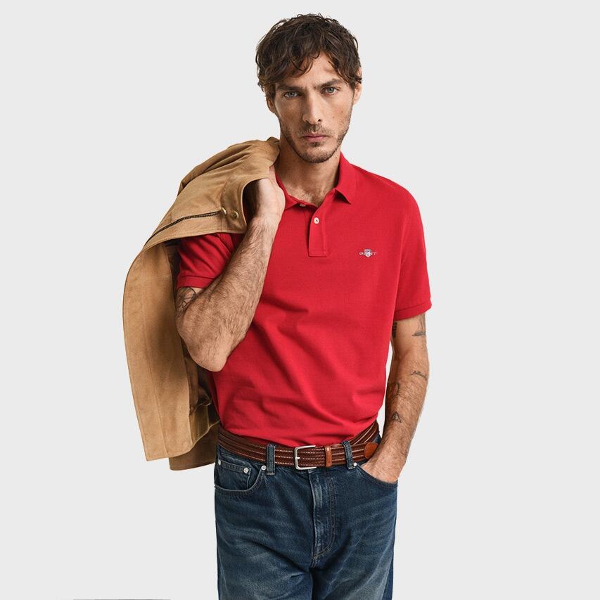 Heren Polo Shirt Pique Shield Logo Rood 2/4