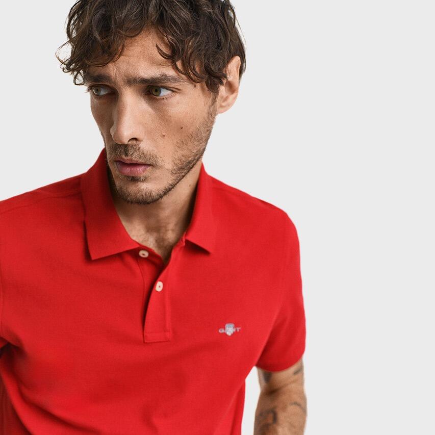 Heren Polo Shirt Pique Shield Logo Rood 4/4