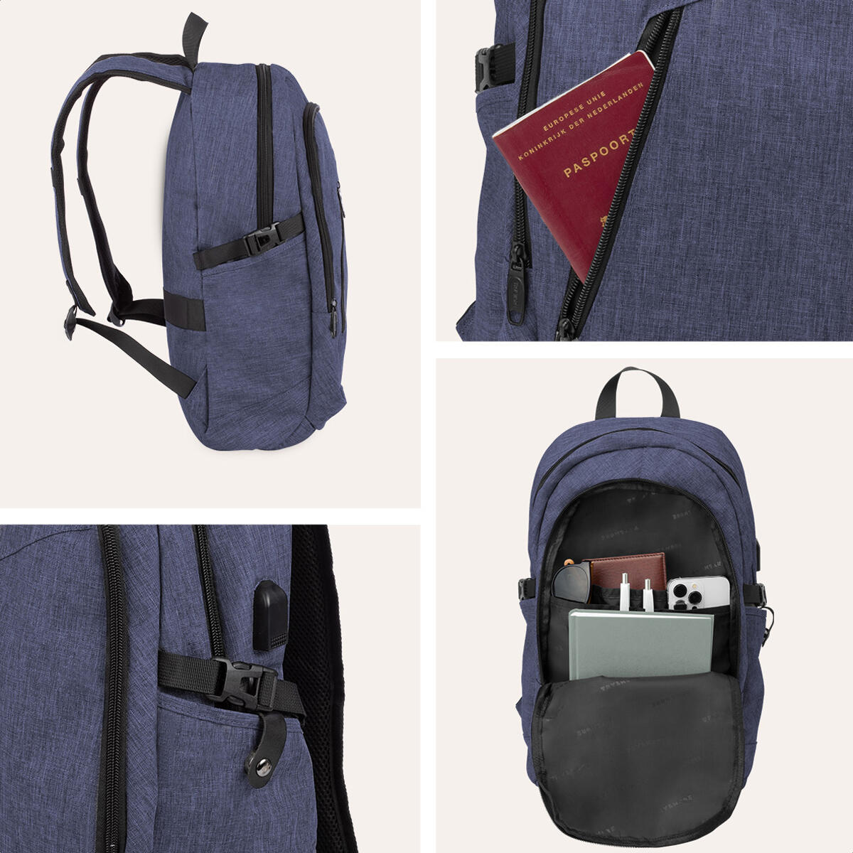 Rugzak met laptopvak - spatwaterdicht - Blauw 4/5
