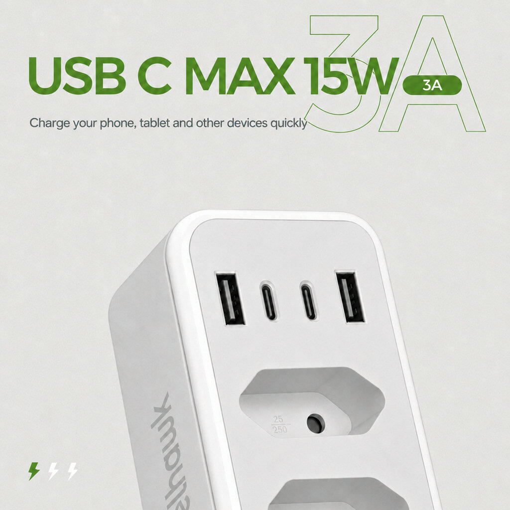 Verdeelstekker met USB-C en USB-A – 7 Uitgangen – 4000W Stopcontact Splitter Wit 2/5