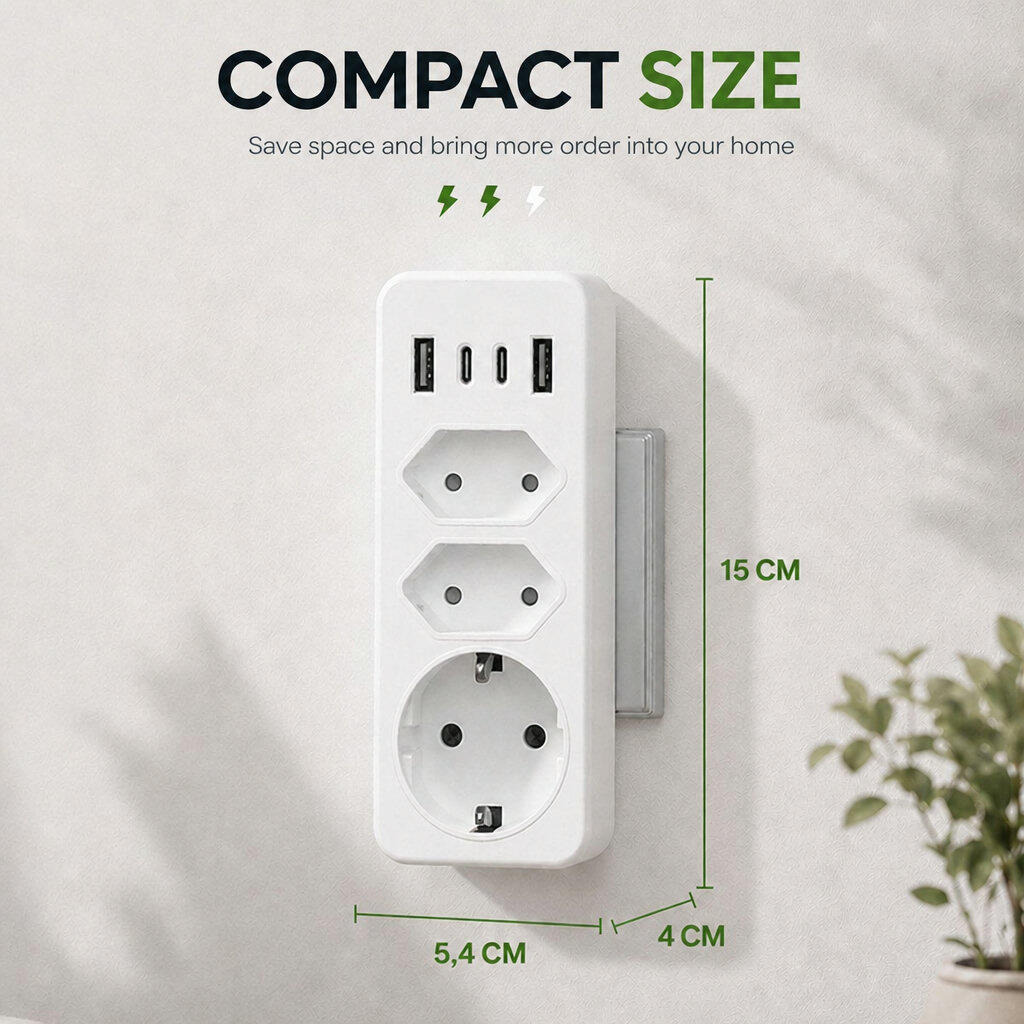 Verdeelstekker met USB-C en USB-A – 7 Uitgangen – 4000W Stopcontact Splitter Wit 4/5