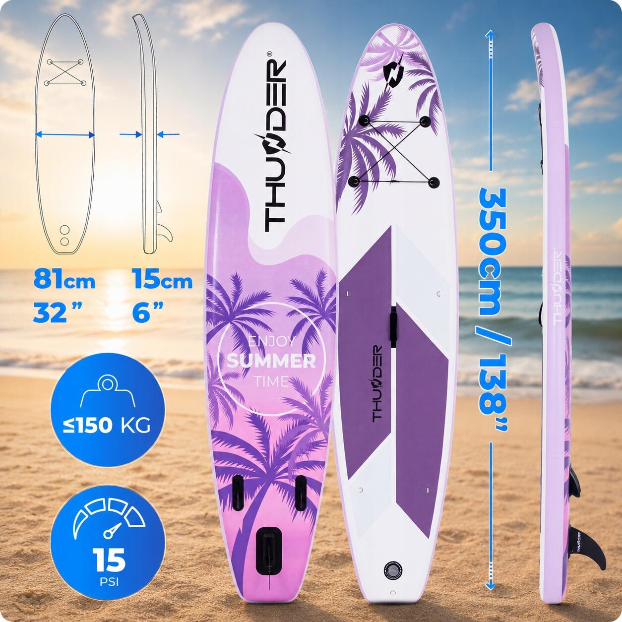 Deska SUP do pływania THUNDER 350CM stabilna wytrzymała pełny zestaw pompka 2/8