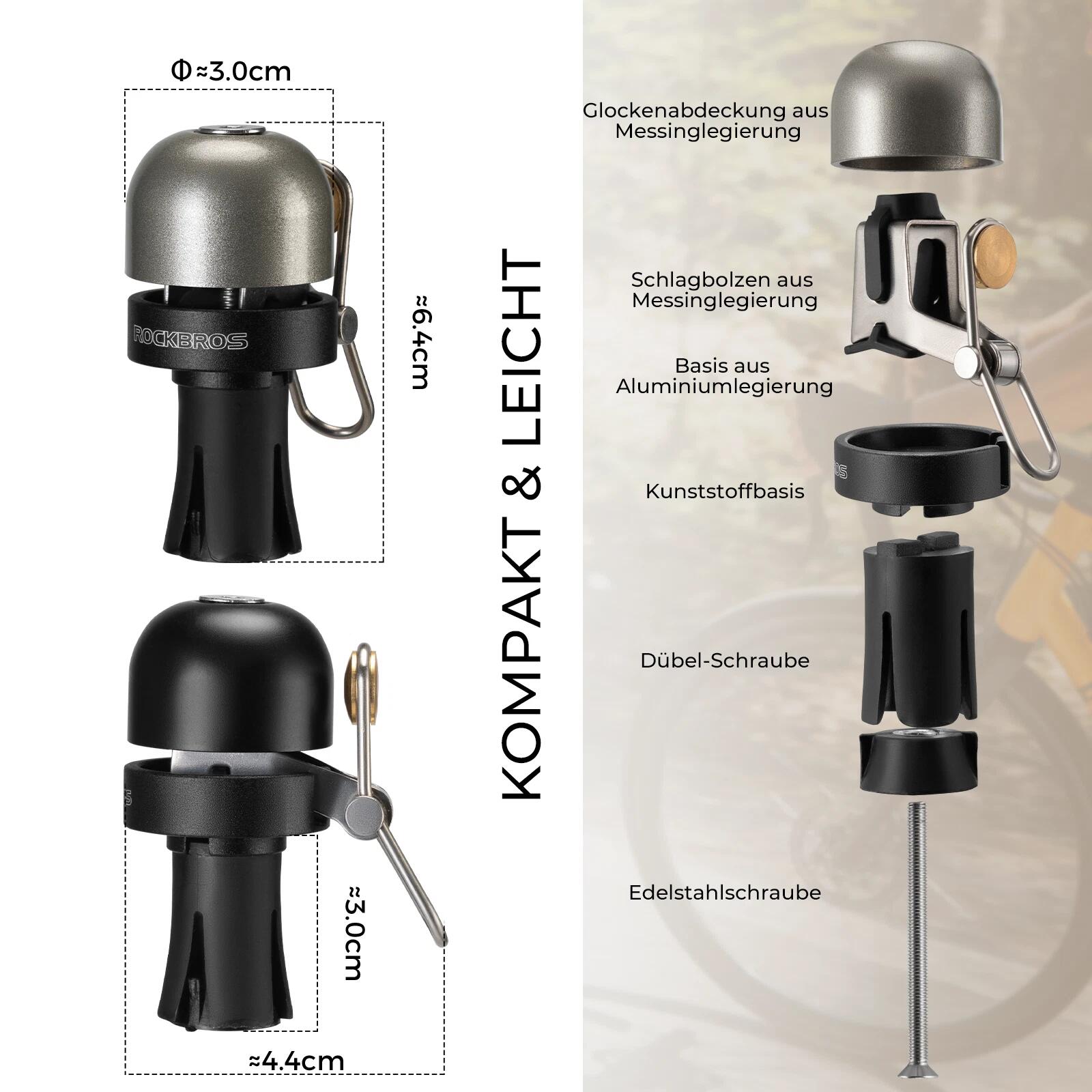 ROCKBROS Lenkerend-Klingel 80dB für Rennrad 22,2 mm 2/7