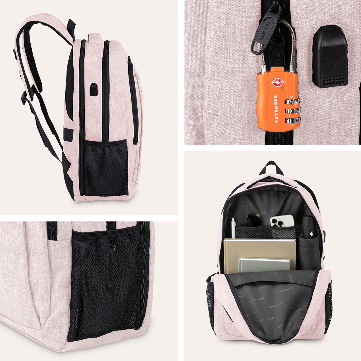 Rugzak met laptopvak - spatwaterdicht - Roze 3/5