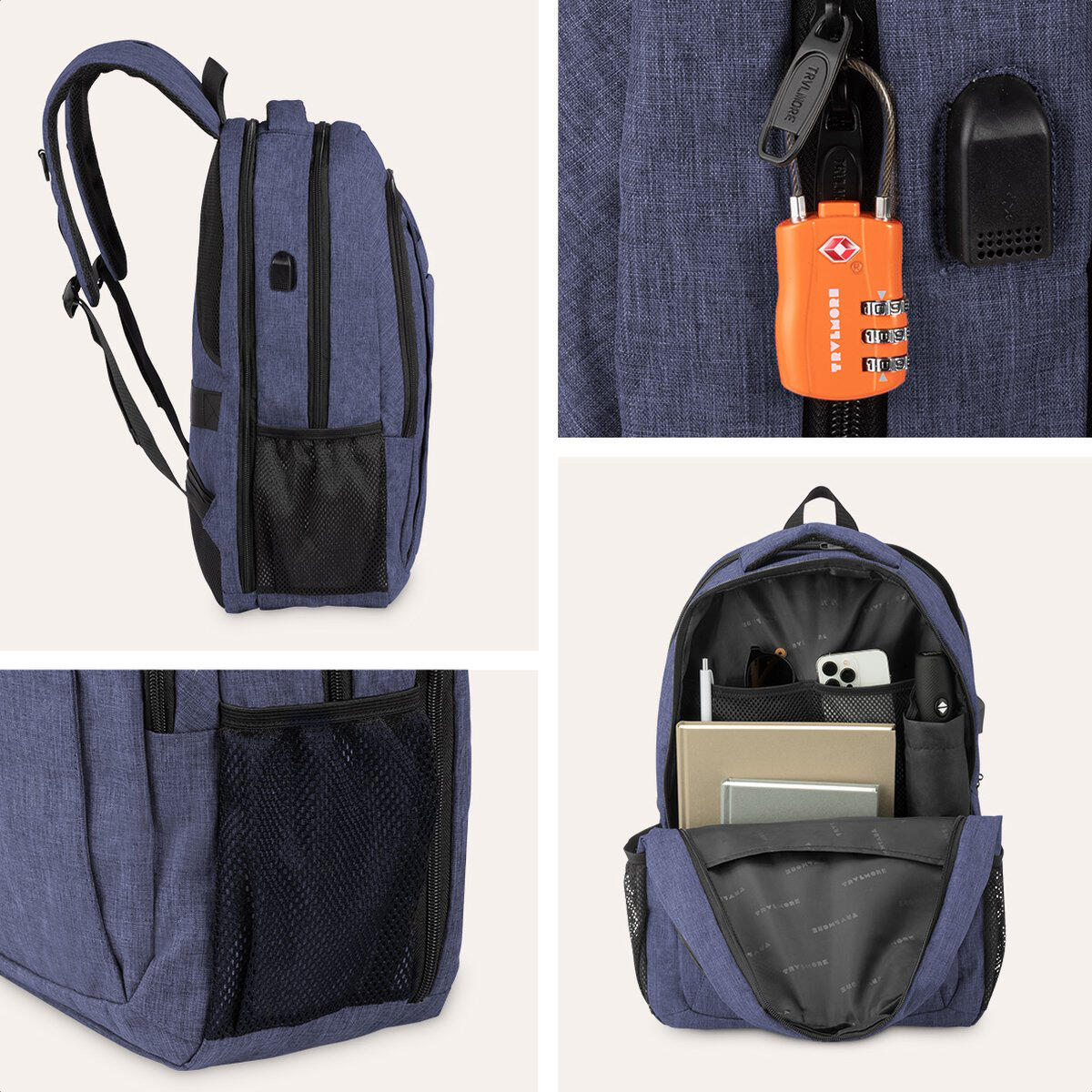 Rugzak met laptopvak - spatwaterdicht - Blauw 3/5
