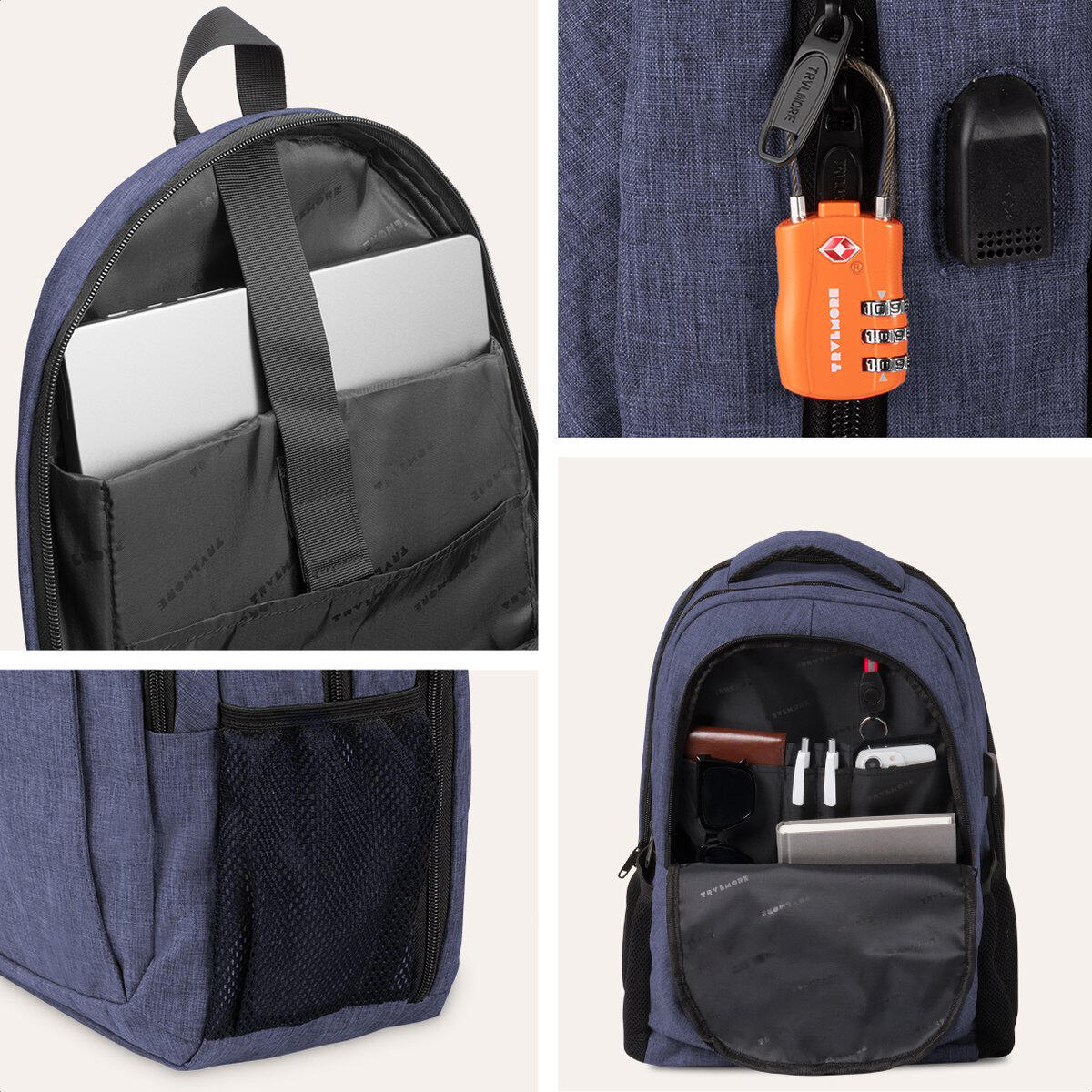 Rugzak met laptopvak - spatwaterdicht - Blauw 3/5