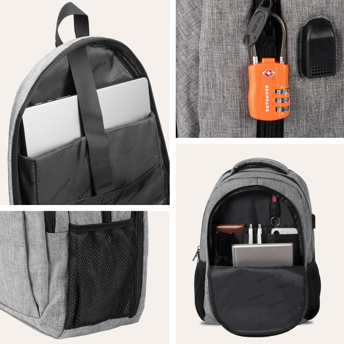 Rugzak met laptopvak - spatwaterdicht - Grijs 6/6