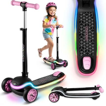 Hulajnoga trójkołowa dla dzieci balansowa LED Ricokids Leddi - czarno-różowa