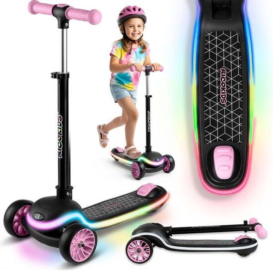 Hulajnoga trójkołowa dla dzieci balansowa LED Ricokids Leddi - czarno-różowa