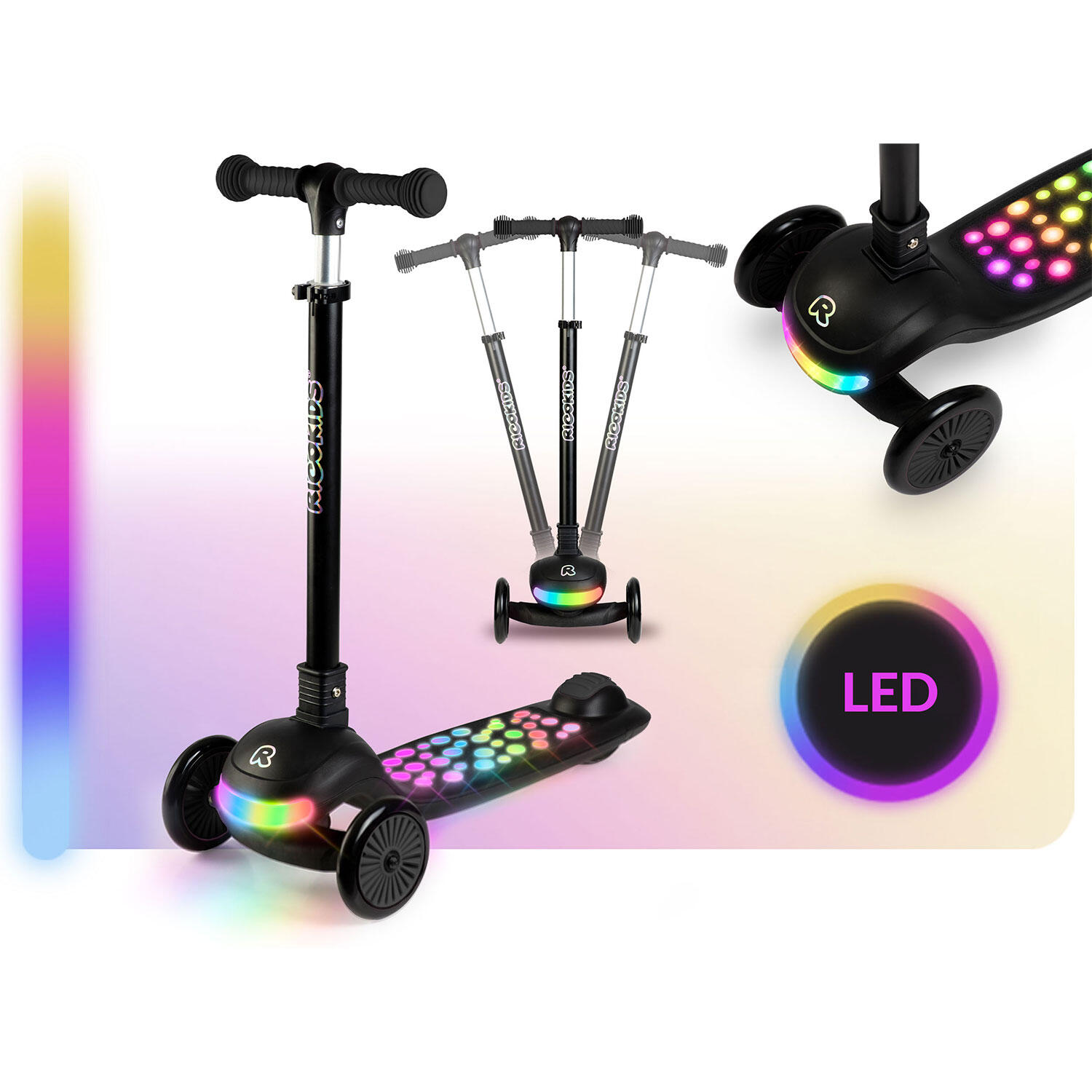 Hulajnoga trójkołowa dla dzieci balansowa LED Ricokids Glowi - czarna 2/7
