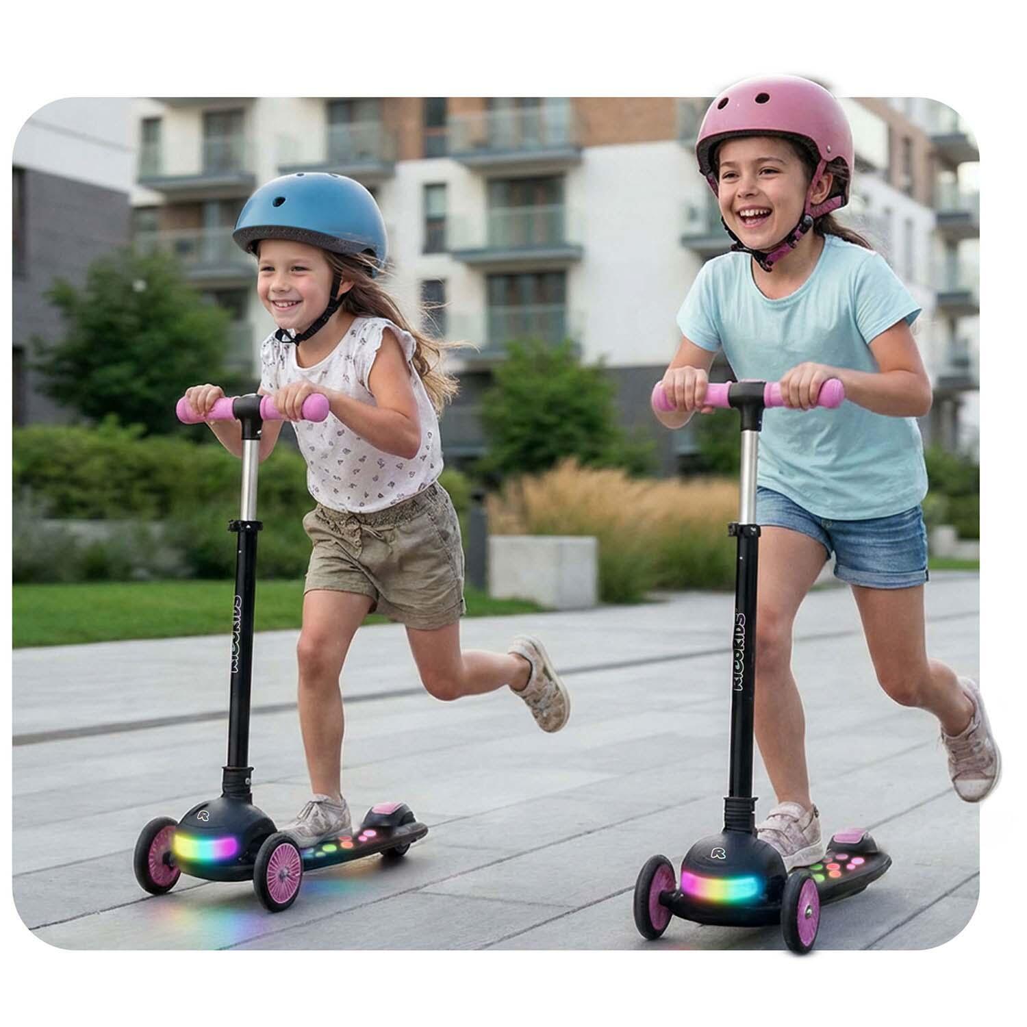 Hulajnoga trójkołowa dla dzieci balansowa LED Ricokids Glowi - czarno-różowa 6/7