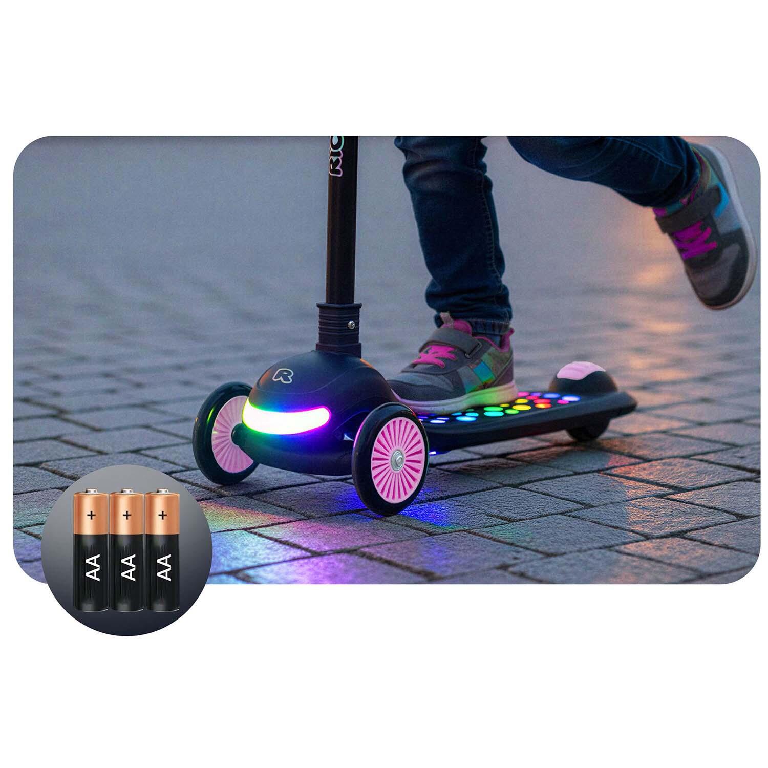 Hulajnoga trójkołowa dla dzieci balansowa LED Ricokids Glowi - czarno-różowa 7/7