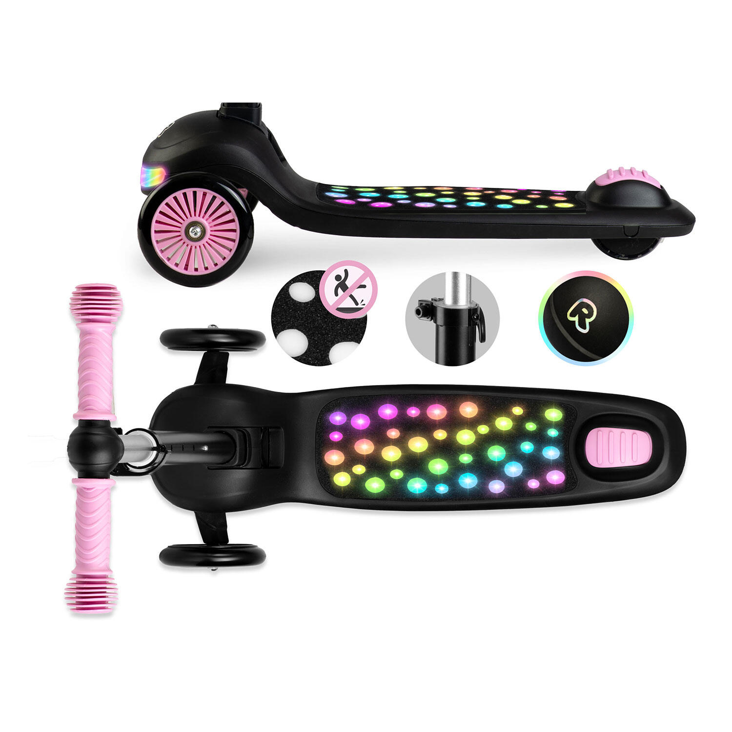Hulajnoga trójkołowa dla dzieci balansowa LED Ricokids Glowi - czarno-różowa 4/7