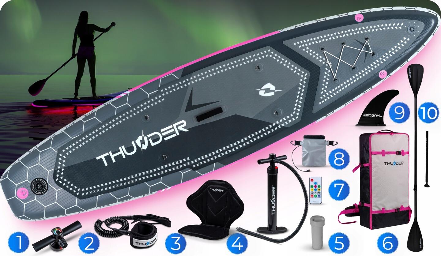 Deska SUP do pływania podświetlana LED THUNDER 320 cm pompowana zestaw kajak RGB 3/8