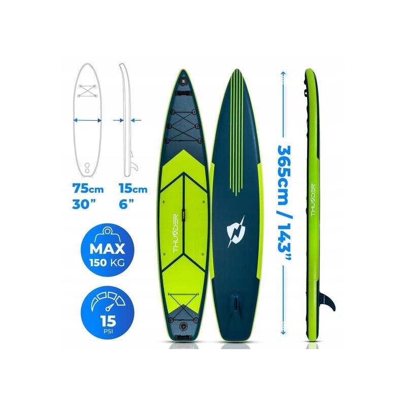 Placă SUP THUNDER 365 cm profesională gonflabilă set caiac