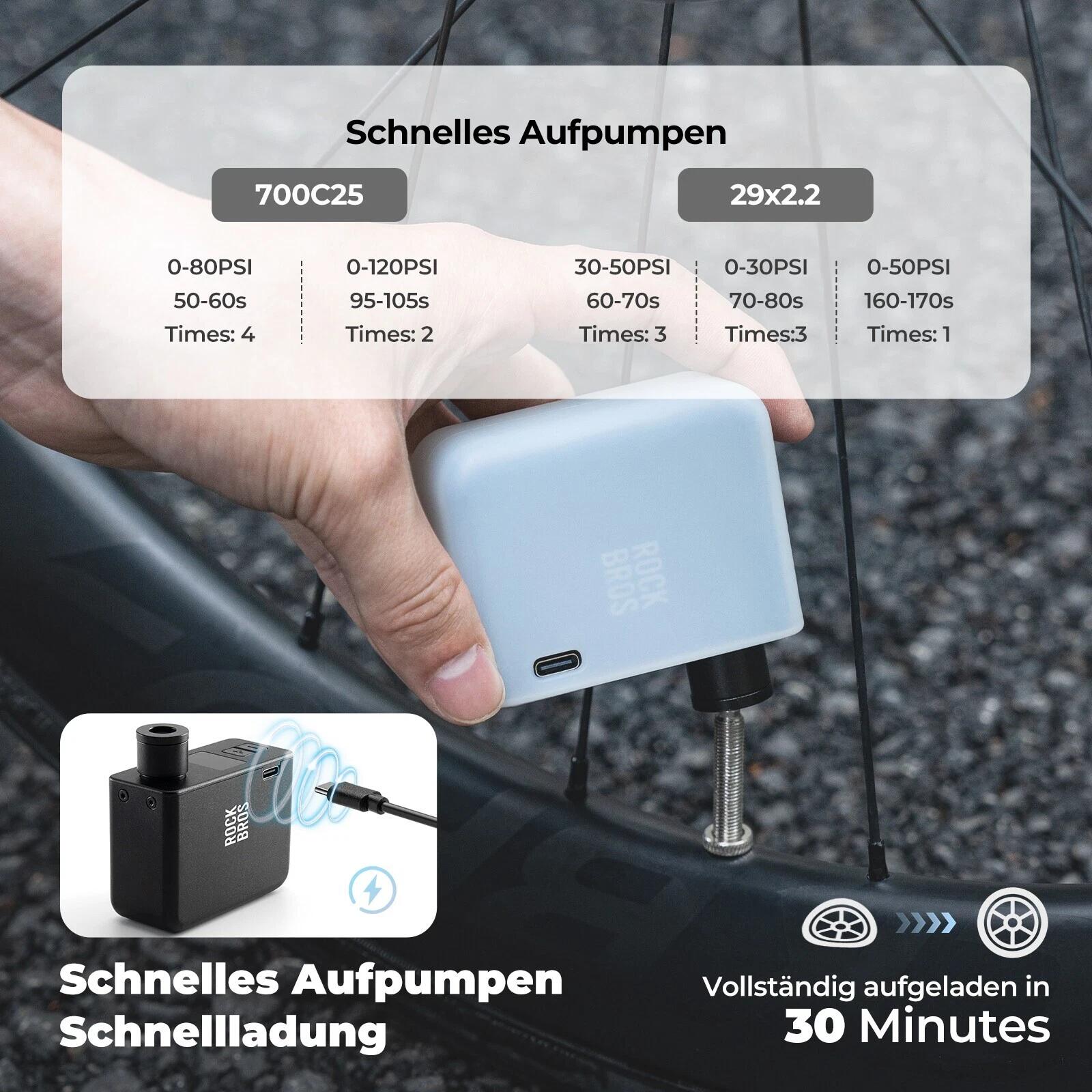 ROCKBROS Mini Elektrische Fahrradpumpe 120 PSI Ultra 7/7