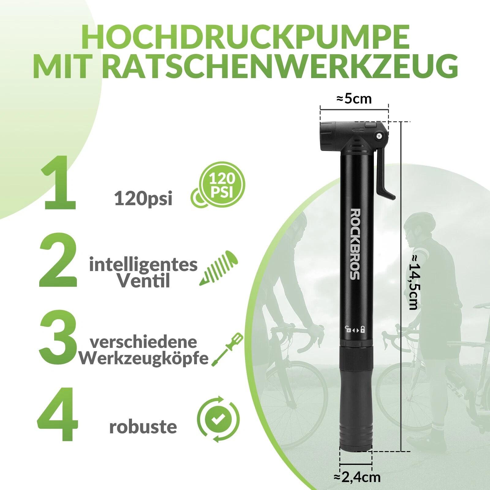 ROCKBROS Tragbare Pumpe & Ratschen-Werkzeug für Fahrräder 5/7