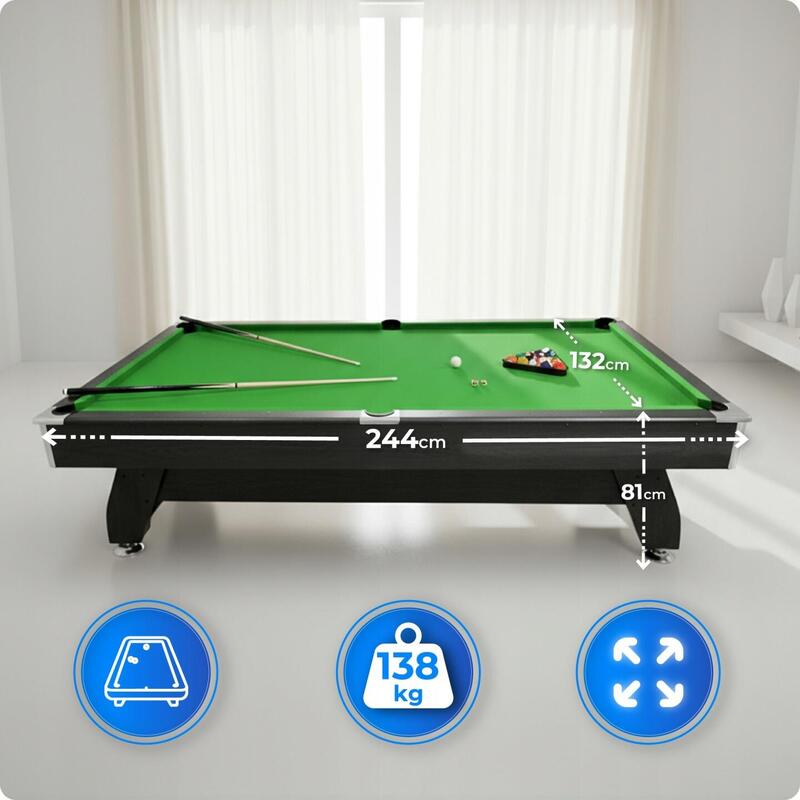 Masă de biliard 8ft Thunder, solidă, cu retur de bile, accesorii, tacuri, set