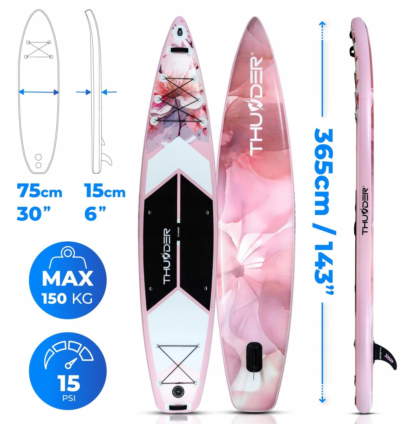 Deska SUP 365 cm stand up paddle THUNDER pompowana profesjonalna ogromna zestaw 2/8
