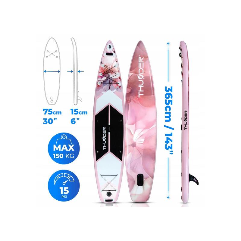 Placă SUP 365 cm stand up paddle THUNDER gonflabilă profesională uriașă set