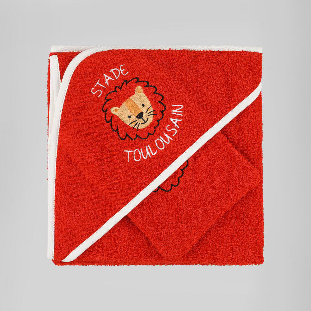 Cape de bain & Gant de toilette Bébé Lion Rouge 3/3