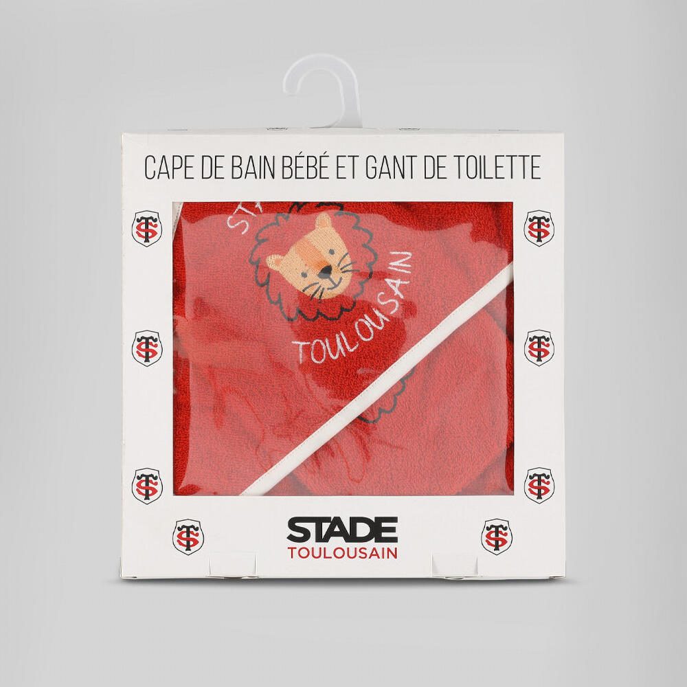 Cape de bain & Gant de toilette Bébé Lion Rouge 2/3