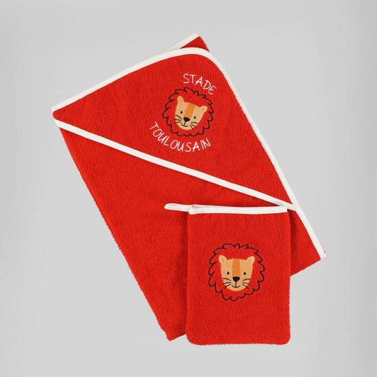 Cape de bain & Gant de toilette Bébé Lion Rouge