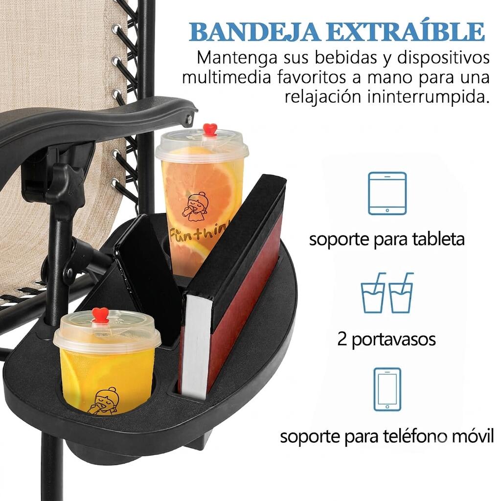 2 Sillas Plegable Camping Tipo Tumbona Multiposición Beige 3/4