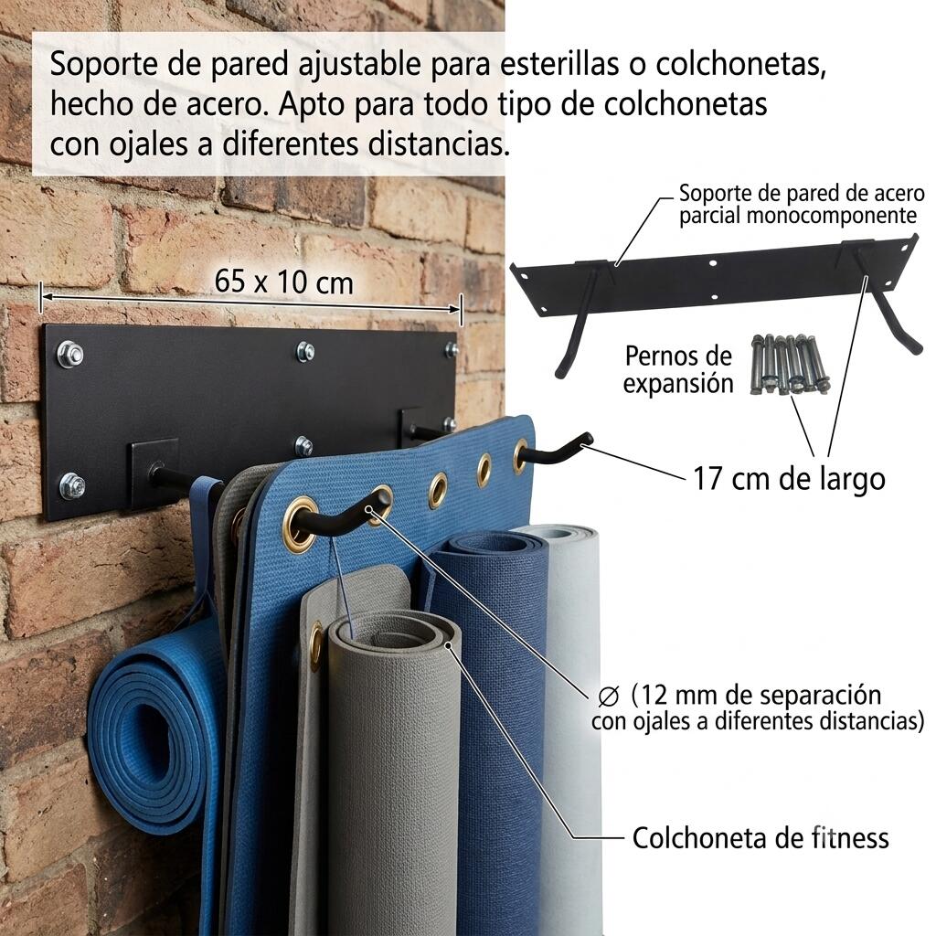 Soporte de Pared Esterillas Ajustable Negro 2/3