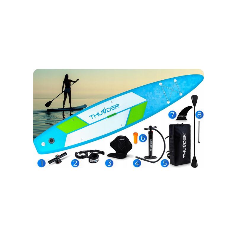 Placă SUP gonflabilă 380 cm THUNDER, stabilă, rezistentă, vâslă, accesorii