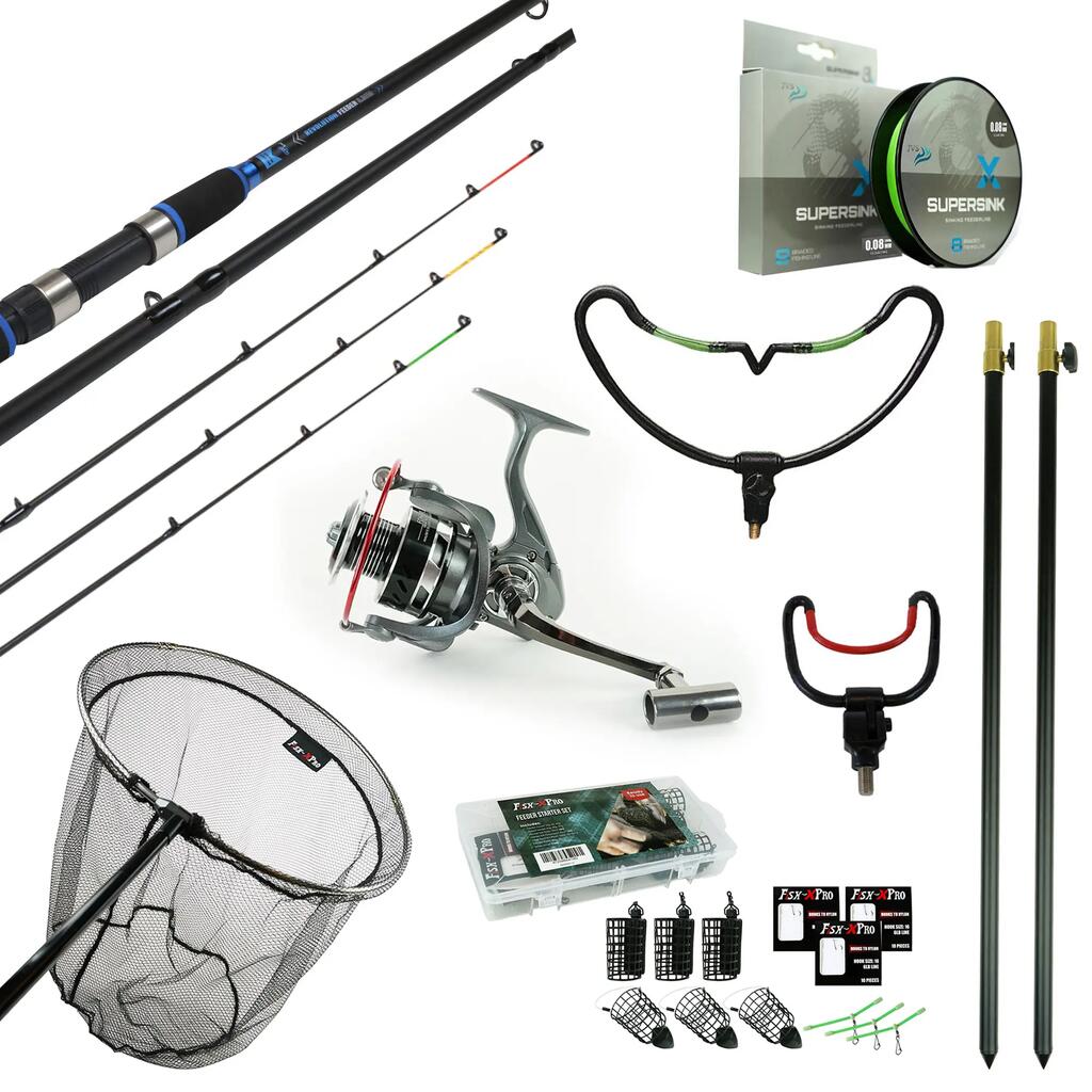 Complete Feeder Set 3.30 m - Reel, Landing Net and Feeder Accessories