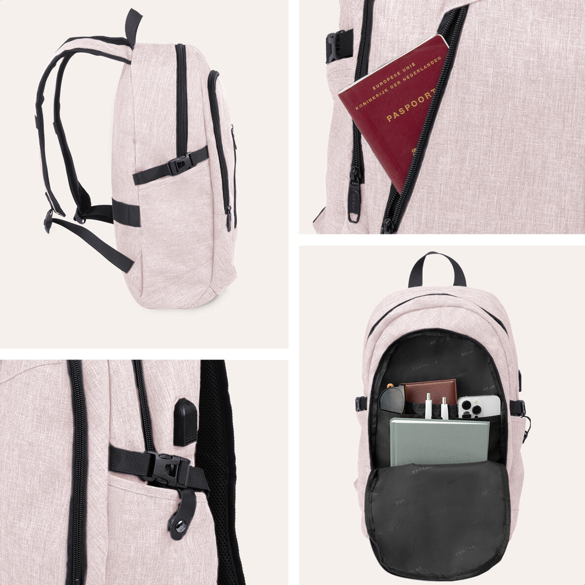 Rugzak met laptopvak - spatwaterdicht - Roze 3/5