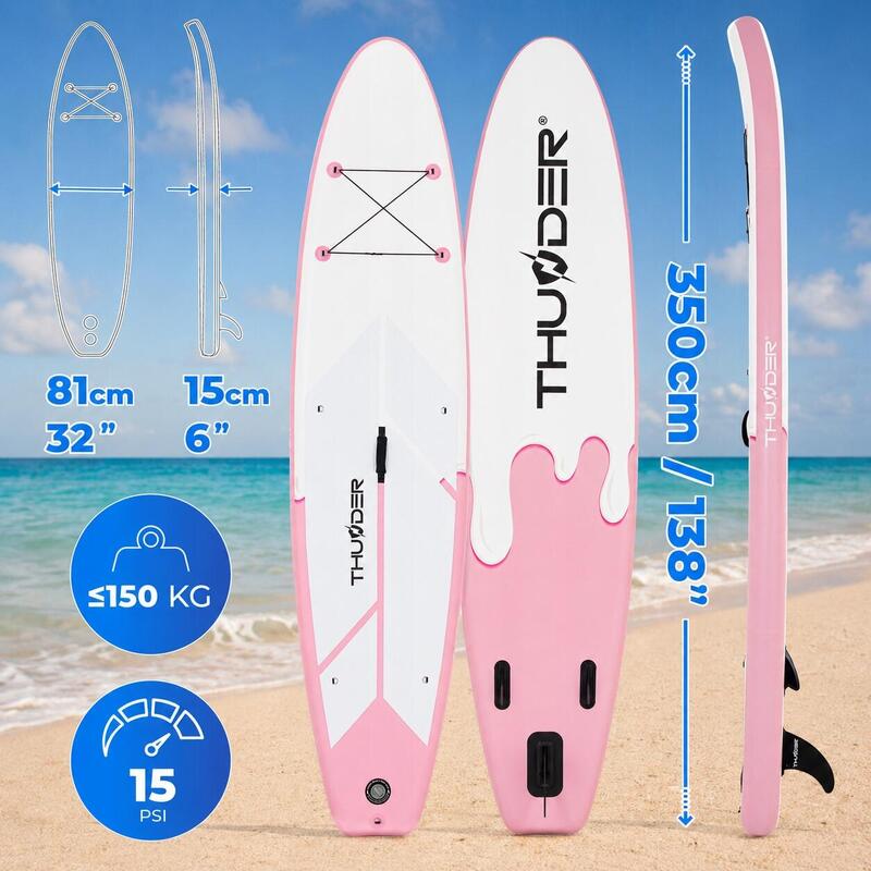 Placă SUP gonflabilă 350 cm THUNDER: stabilă, rezistentă, set cu vâslă
