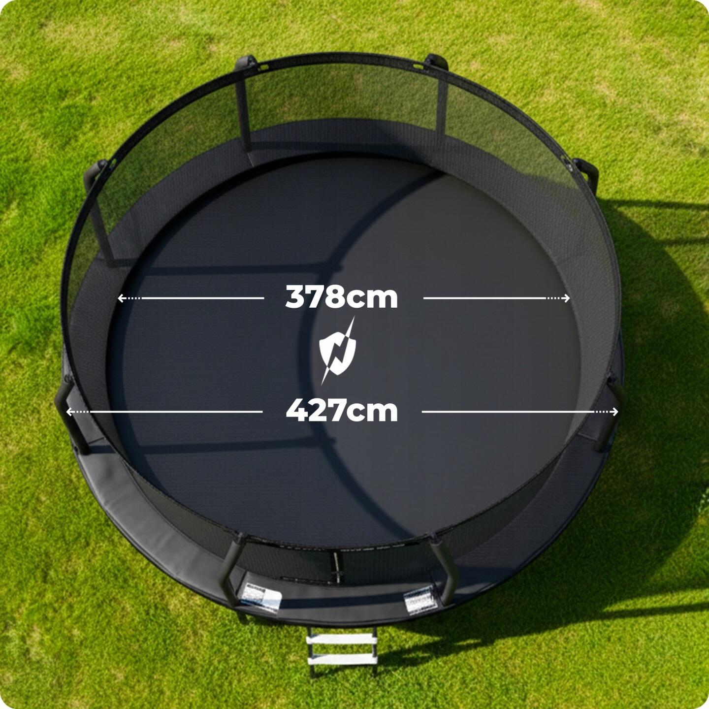 Trampolina ogrodowa 14ft 427cm dla dzieci solidna THUNDER czarna z drabinką 3/8