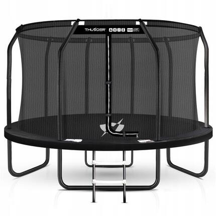 Trampolina ogrodowa 14ft 427cm dla dzieci solidna THUNDER czarna z drabinką